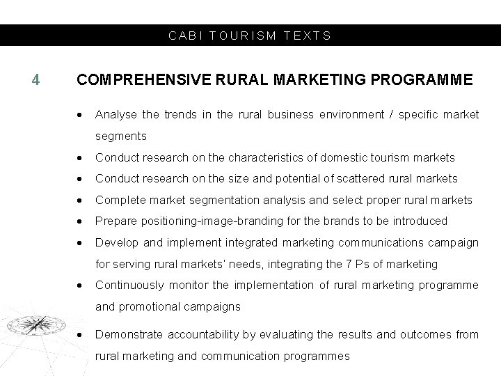 CABI TOURISM TEXTS 4 COMPREHENSIVE RURAL MARKETING PROGRAMME Analyse the trends in the rural