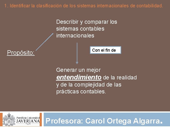 1. Identificar la clasificación de los sistemas internacionales de contabilidad. Describir y comparar los