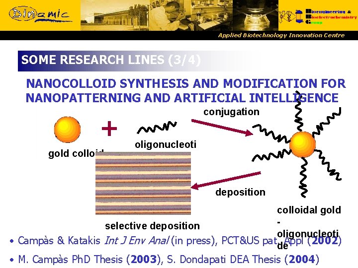 Applied Biotechnology Innovation Centre SOME RESEARCH LINES (3/4) NANOCOLLOID SYNTHESIS AND MODIFICATION FOR NANOPATTERNING