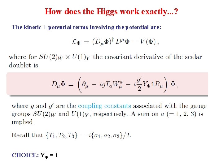 How does the Higgs work exactly. . . ? The kinetic + potential terms
