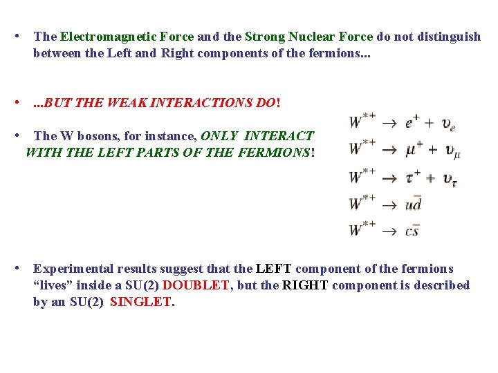  • The Electromagnetic Force and the Strong Nuclear Force do not distinguish between