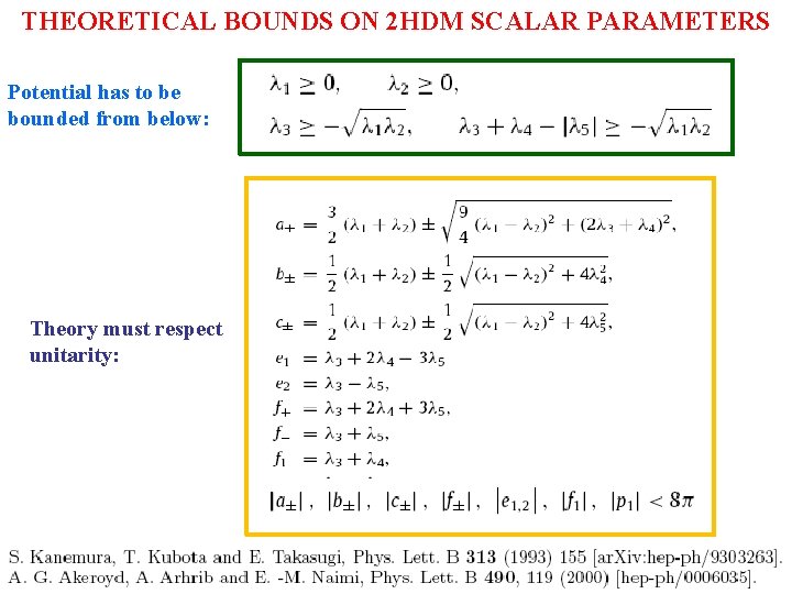 THEORETICAL BOUNDS ON 2 HDM SCALAR PARAMETERS Potential has to be bounded from below: