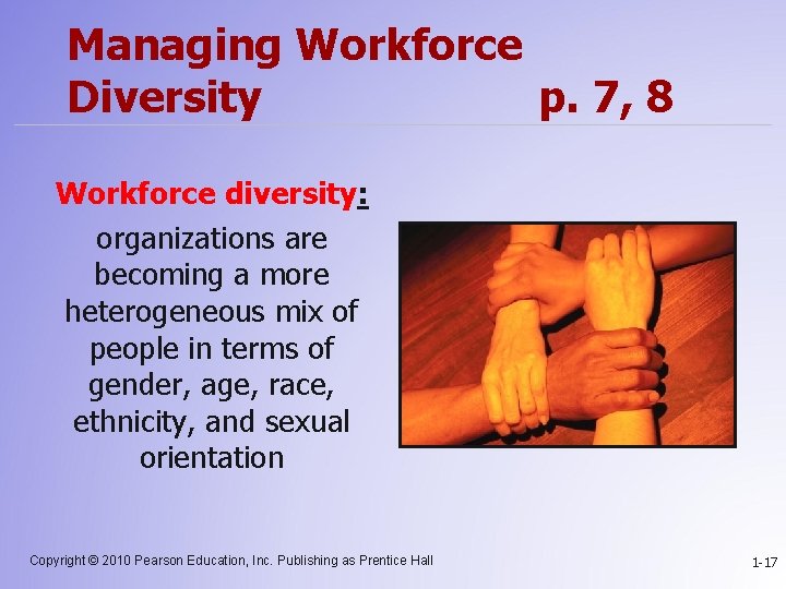 Managing Workforce Diversity p. 7, 8 Workforce diversity: organizations are becoming a more heterogeneous