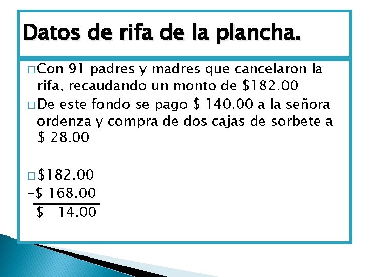 Datos de rifa de la plancha. � Con 91 padres y madres que cancelaron