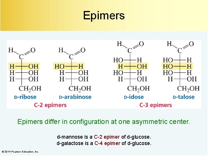 Epimers differ in configuration at one asymmetric center. d-mannose is a C-2 epimer of