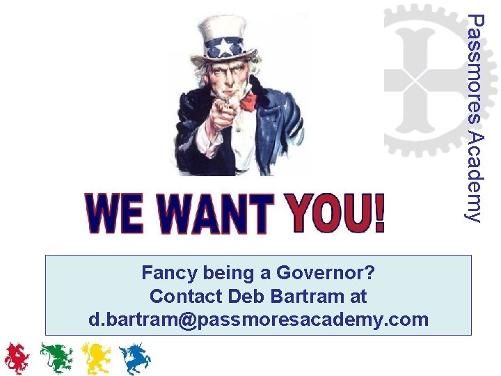 Passmores Academy Fancy being a Governor? Contact Deb Bartram at d. bartram@passmoresacademy. com 