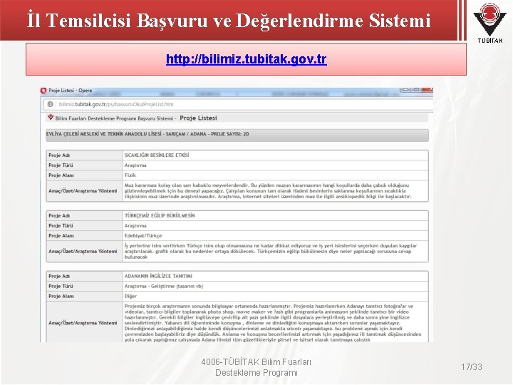 İl Temsilcisi Başvuru ve Değerlendirme Sistemi TÜBİTAK http: //bilimiz. tubitak. gov. tr 4006 -TÜBİTAK