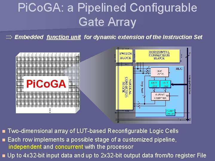 Pi. Co. GA: a Pipelined Configurable Gate Array Þ Embedded function unit for dynamic