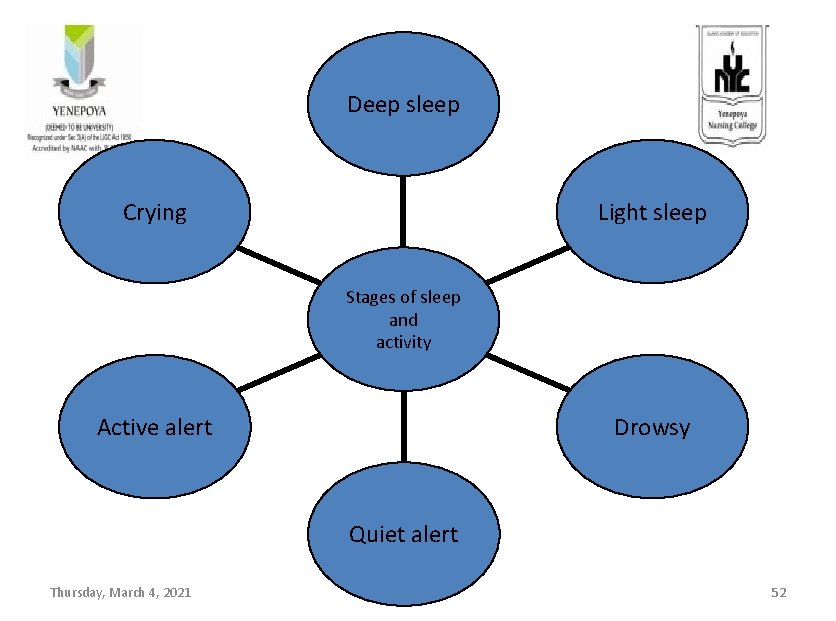 Deep sleep Light sleep Crying Stages of sleep and activity Drowsy Active alert Quiet