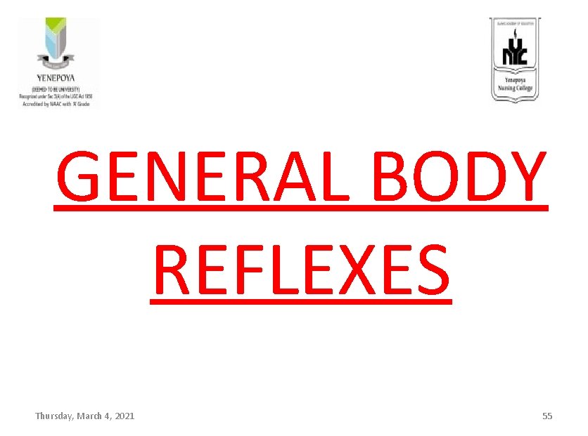 GENERAL BODY REFLEXES Thursday, March 4, 2021 55 