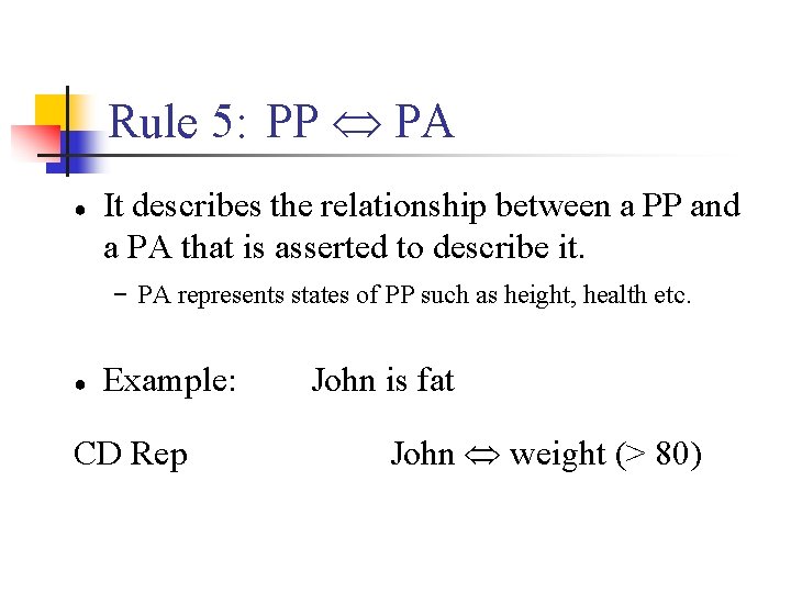 Rule 5: PP PA ● It describes the relationship between a PP and a