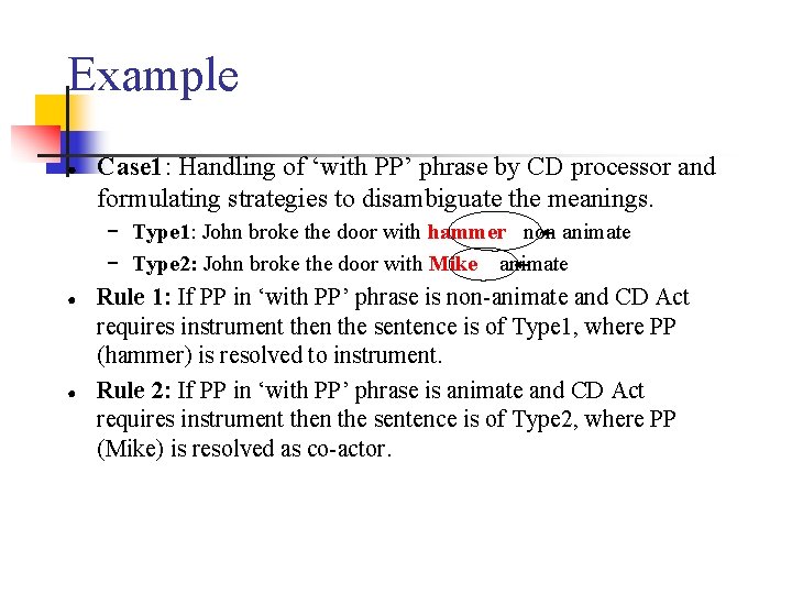 Example ● Case 1: Handling of ‘with PP’ phrase by CD processor and formulating