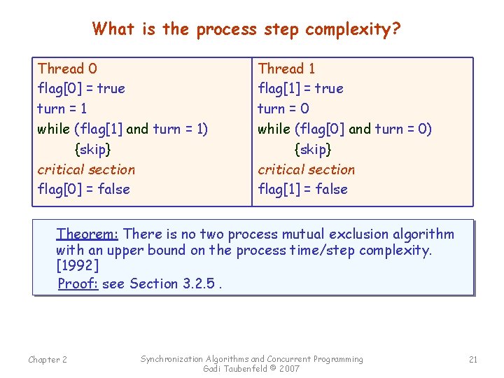 What is the process step complexity? Thread 0 flag[0] = true turn = 1