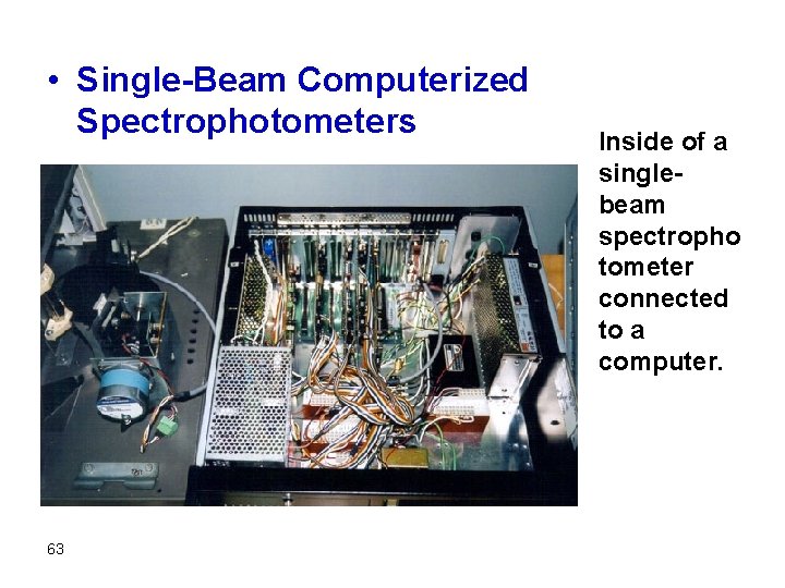  • Single-Beam Computerized Spectrophotometers 63 Inside of a singlebeam spectropho tometer connected to