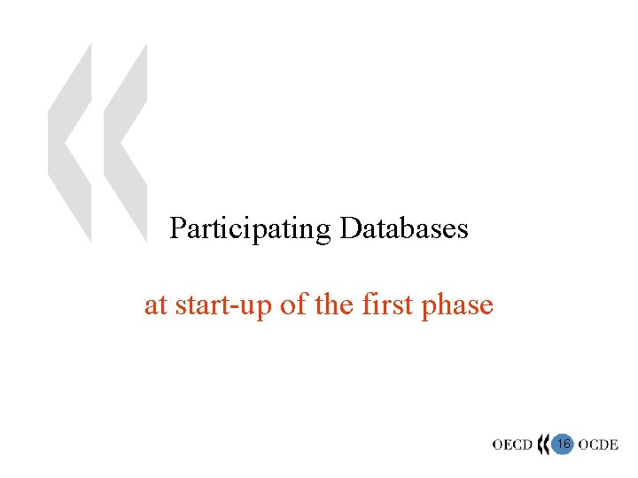 Participating Databases at start-up of the first phase 16 