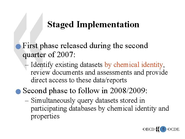 Staged Implementation n First phase released during the second quarter of 2007: – Identify