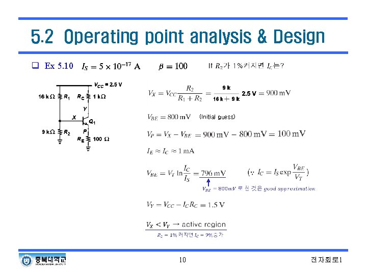 5. 2 Operating point analysis & Design q Ex 5. 10 (Initial guess) 10