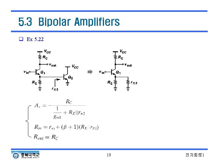 5. 3 Bipolar Amplifiers q Ex 5. 22 19 전자회로 1 