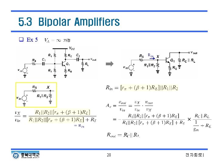 5. 3 Bipolar Amplifiers q Ex 5 가정 28 전자회로 1 