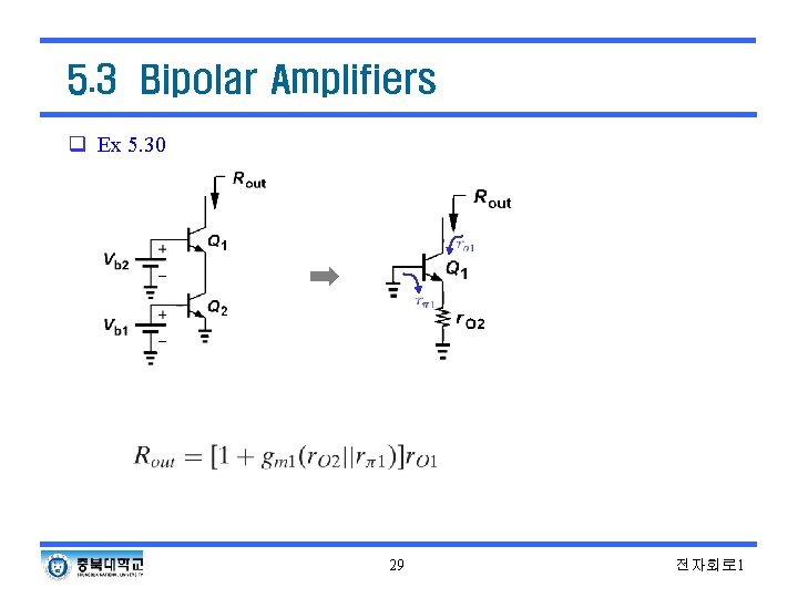 5. 3 Bipolar Amplifiers q Ex 5. 30 29 전자회로 1 