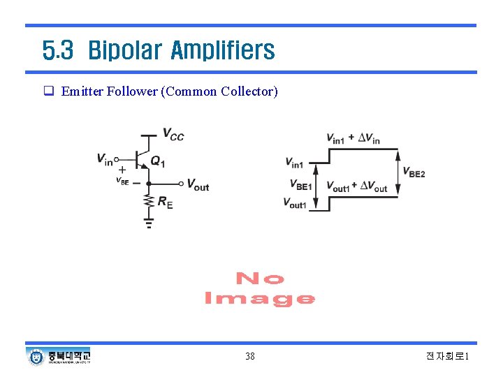 5. 3 Bipolar Amplifiers q Emitter Follower (Common Collector) 38 전자회로 1 