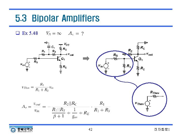 5. 3 Bipolar Amplifiers q Ex 5. 48 42 전자회로 1 