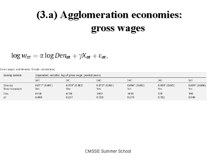 (3. a) Agglomeration economies: gross wages CMSSE Summer School 