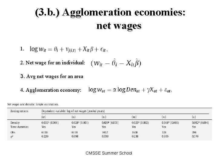 (3. b. ) Agglomeration economies: net wages 1. 2. Net wage for an individual: