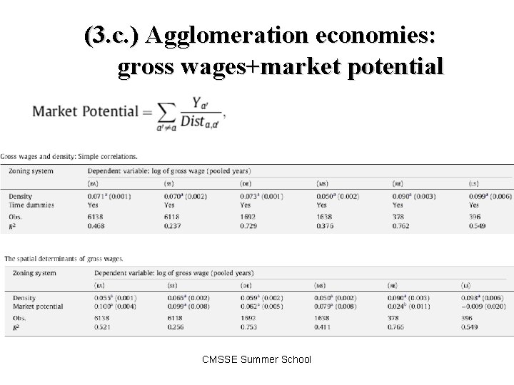 (3. c. ) Agglomeration economies: gross wages+market potential CMSSE Summer School 