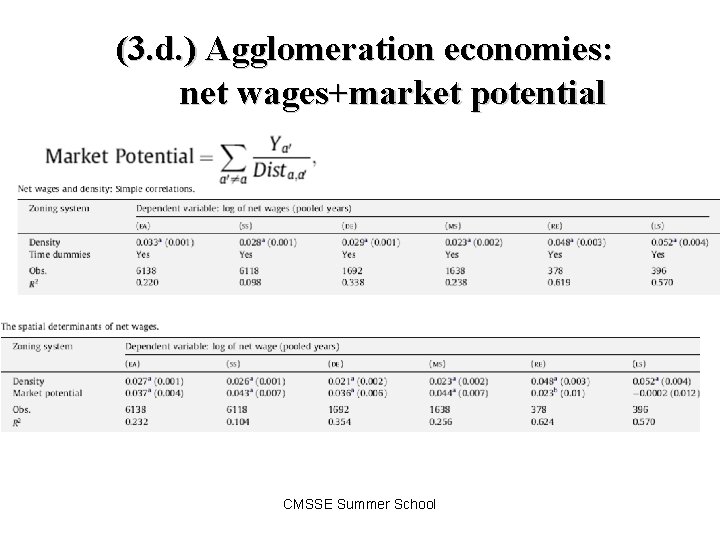 (3. d. ) Agglomeration economies: net wages+market potential CMSSE Summer School 