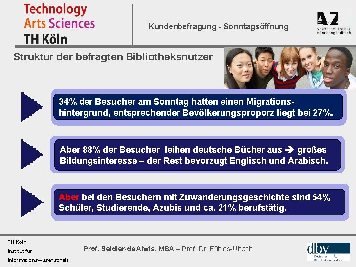 Kundenbefragung - Sonntagsöffnung Struktur der befragten Bibliotheksnutzer 34% der Befragten Besucher hatten am Sonntag