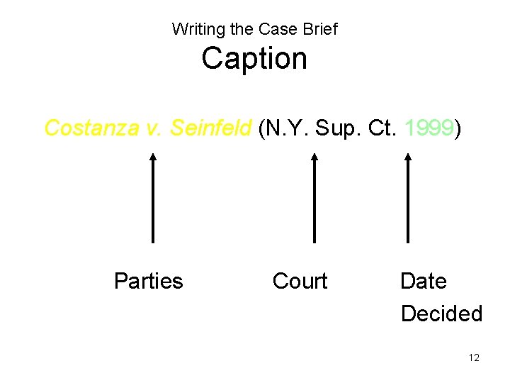 Writing the Case Brief Caption Costanza v. Seinfeld (N. Y. Sup. Ct. 1999) Parties