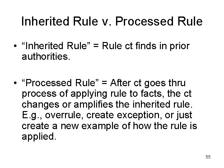 Inherited Rule v. Processed Rule • “Inherited Rule” = Rule ct finds in prior