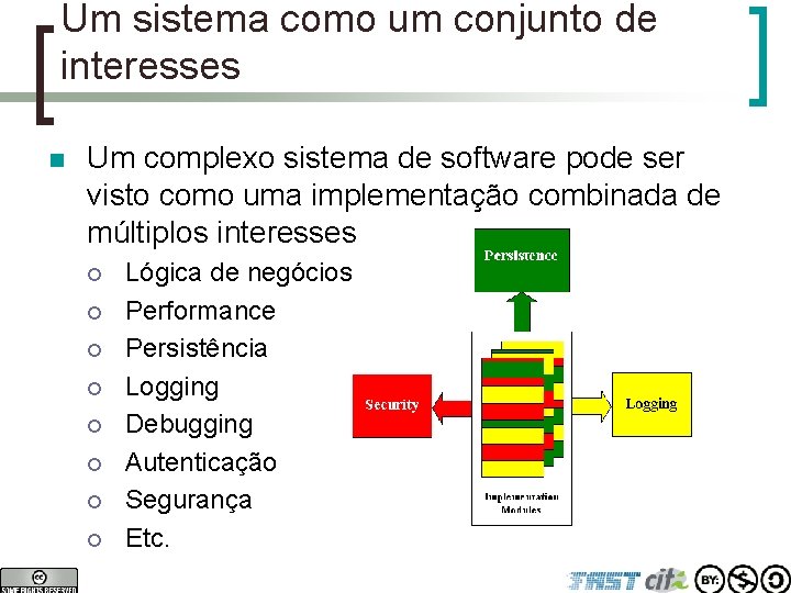 Um sistema como um conjunto de interesses n Um complexo sistema de software pode