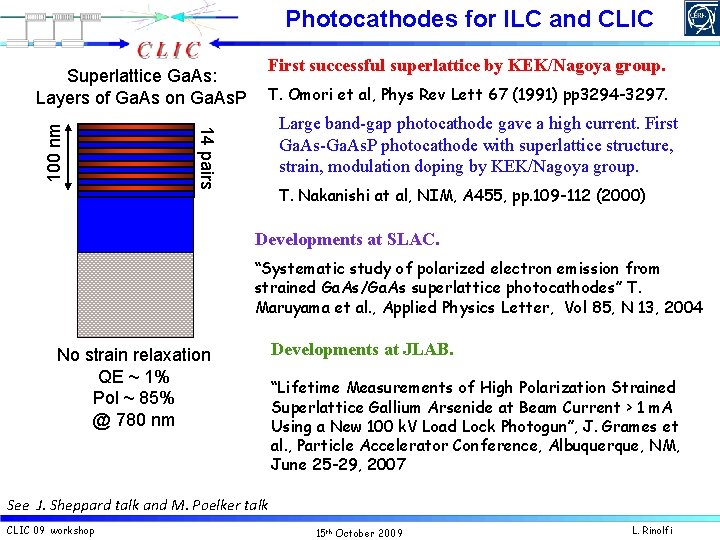 Photocathodes for ILC and CLIC First successful superlattice by KEK/Nagoya group. T. Omori et