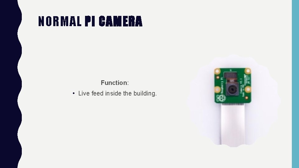 NORMAL PI CAMERA Function: • Live feed inside the building. 