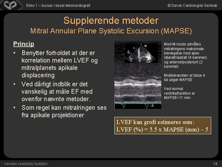 Ekko 1 – kursus i basal ekkokardiografi © Dansk Cardiologisk Selskab Supplerende metoder Mitral