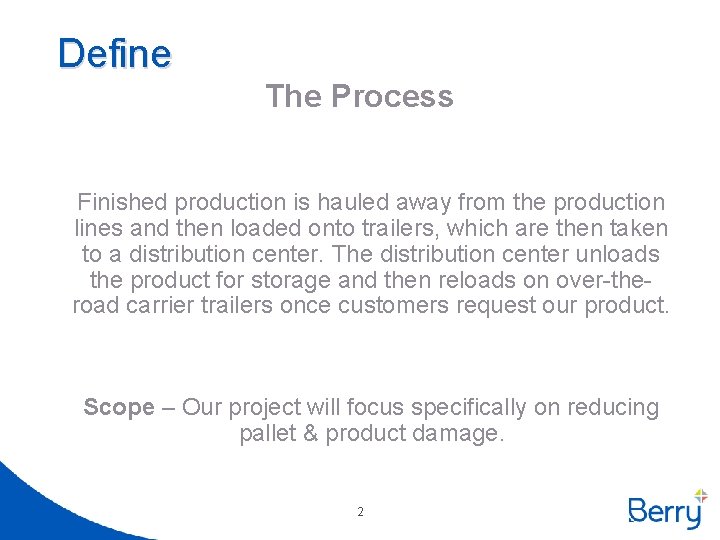 Define The Process Finished production is hauled away from the production lines and then