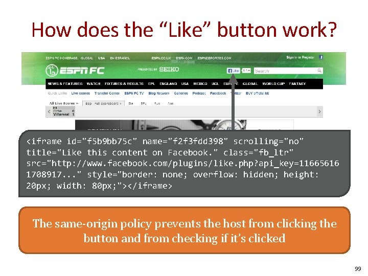 How does the “Like” button work? <iframe id="f 5 b 9 bb 75 c"