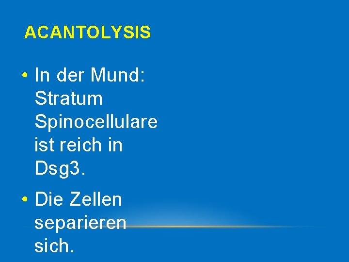 ACANTOLYSIS • In der Mund: Stratum Spinocellulare ist reich in Dsg 3. • Die