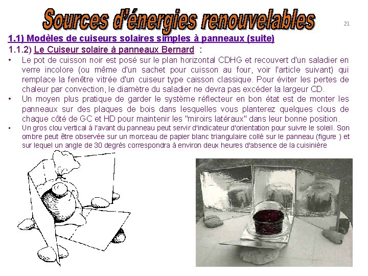 21 1. 1) Modèles de cuiseurs solaires simples à panneaux (suite) 1. 1. 2)