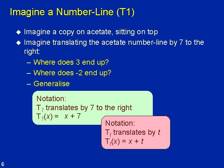 Imagine a Number-Line (T 1) u u Imagine a copy on acetate, sitting on