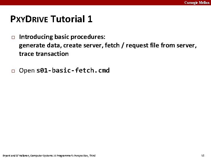 Carnegie Mellon PXYDRIVE Tutorial 1 � � Introducing basic procedures: generate data, create server,