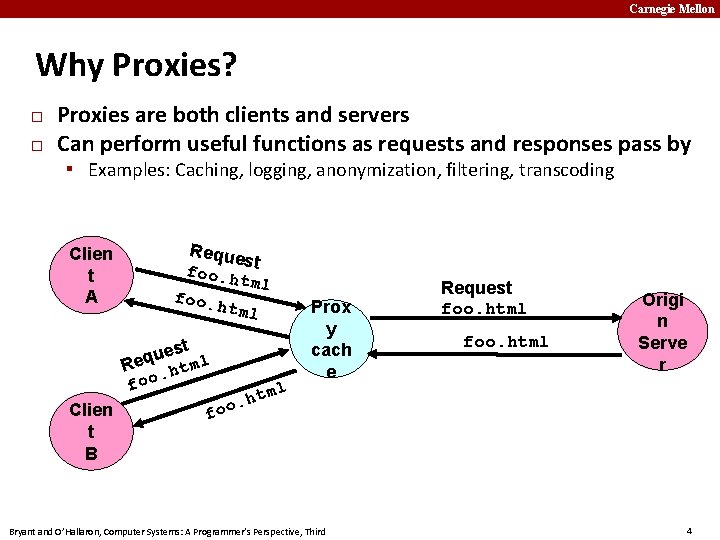 Carnegie Mellon Why Proxies? � � Proxies are both clients and servers Can perform