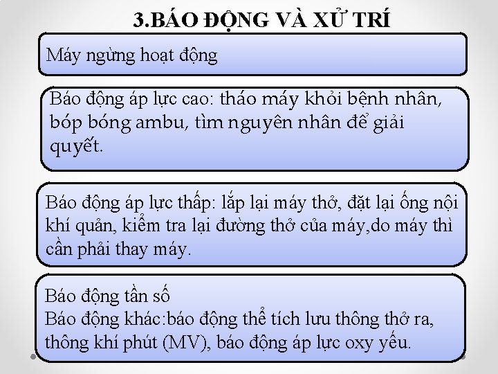 3. BÁO ĐỘNG VÀ XỬ TRÍ Máy ngừng hoạt động Báo động áp lực