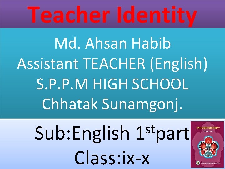 Teacher Identity Md. Ahsan Habib Assistant TEACHER (English) S. P. P. M HIGH SCHOOL