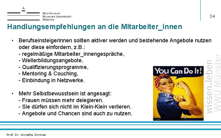 34 Handlungsempfehlungen an die Mitarbeiter_innen • Berufseinsteigerinnen sollten aktiver werden und bestehende Angebote nutzen