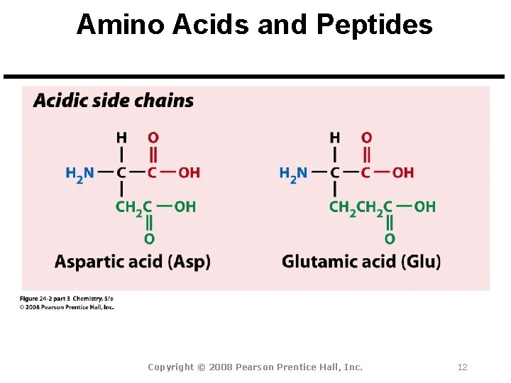 Amino Acids and Peptides Copyright © 2008 Pearson Prentice Hall, Inc. 12 