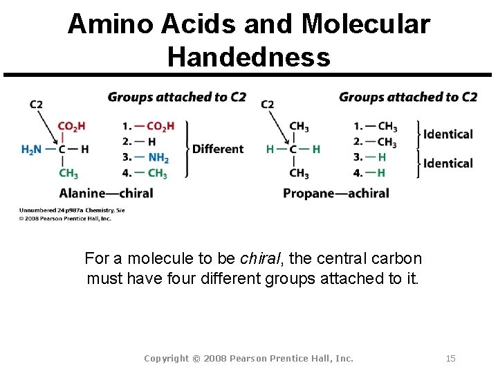 Amino Acids and Molecular Handedness For a molecule to be chiral, the central carbon