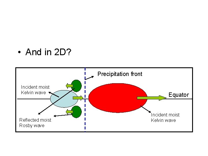  • And in 2 D? Precipitation front Incident moist Kelvin wave Reflected moist
